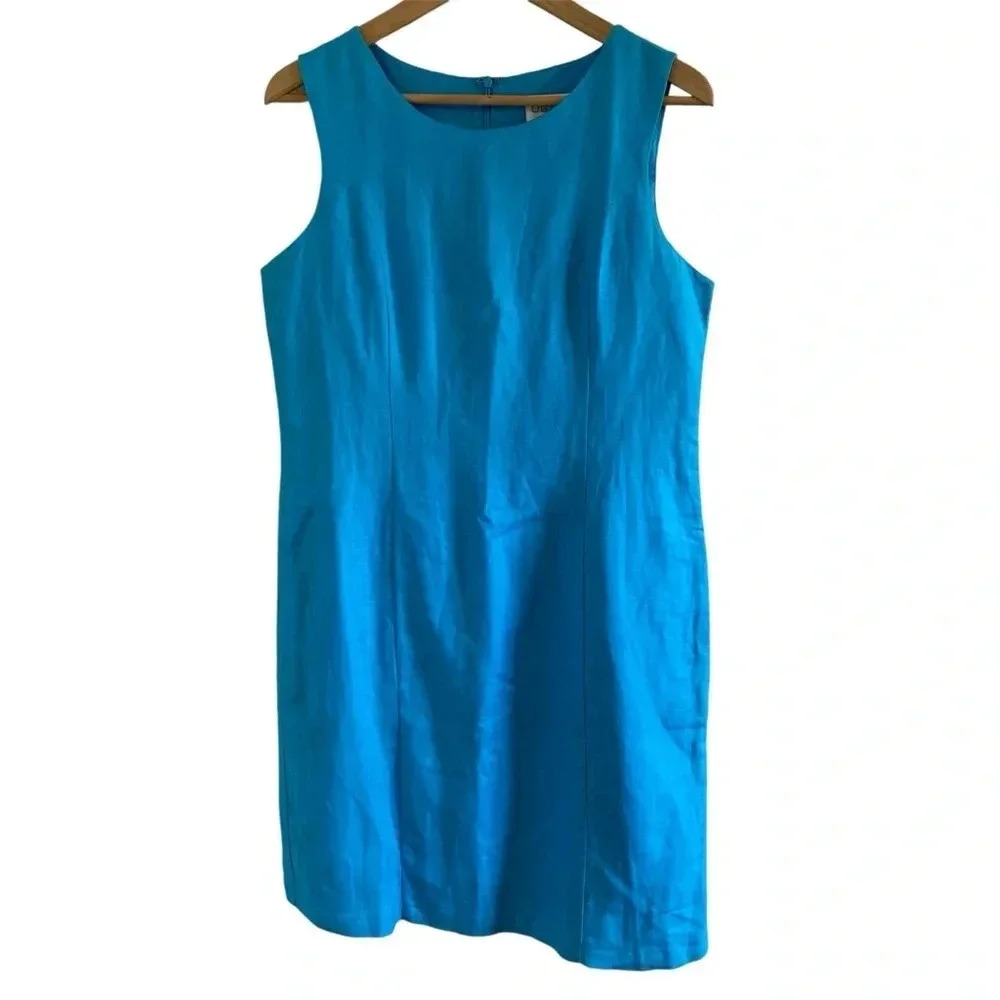 Chadwick's‎ Linen Blend Sheath Sleeveless Dress 10P Blue